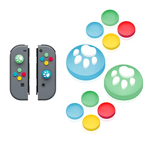 【Nintendo Switch 対応】アナログスティックカバー+方向キーキャップ JoyCon専用方向キーカバー スティック保護カバー 猫 肉球 アシストキャップ 方向キーカバー 10個セット どうぶつの森(ブルー/グリーンB)