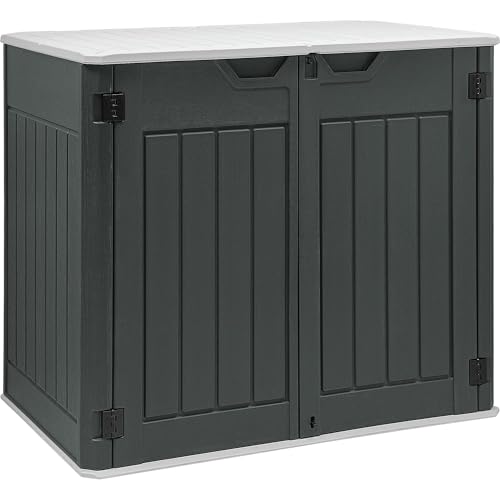 YITAHOME Large Outdoor Horizontal Storage Shed, 47 cu ft Resin Tool Shed w/o Shelf, Waterproof Outdoor Storage with Floor for Trash Cans, Garden Tools, Lawn Mower, Lockable, 4.5x2.8x3.9 ft,