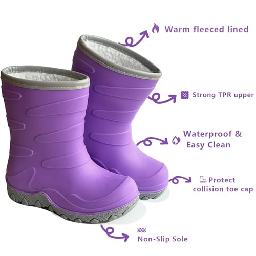 Toddler Winter Rain Boots, Insulated Waterproof Kids Snow Boots Fleece Lined Cozy Insulated Boot for Boys Girls2