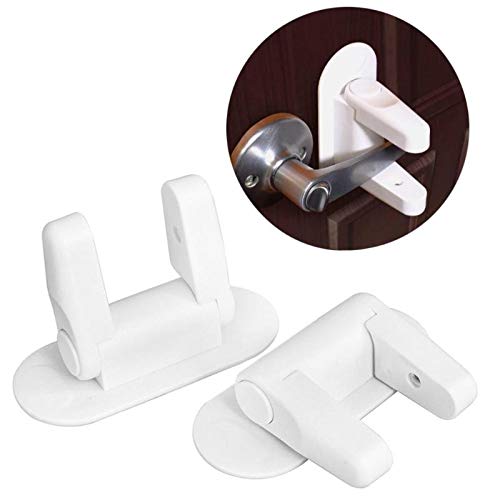 SagaSave 2 Pack Door Lever Lock Prevents Toddlers from Opening Doors, Simple Install Durable ABS for 3M Adhesive Backing, Fit for Kitchen Door, Front Door, Bedroom Door(Black)