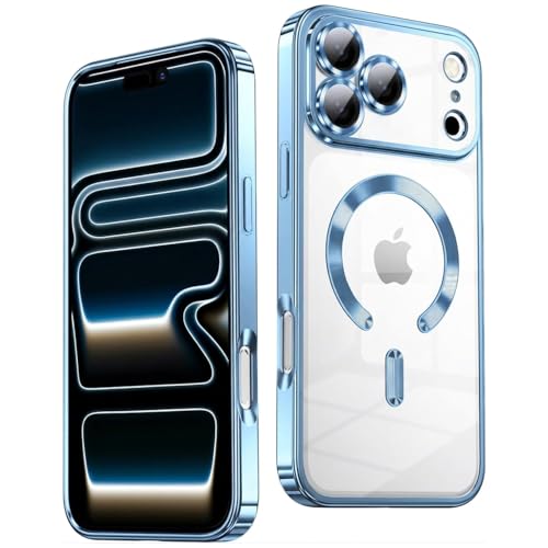 Image of VONZEE Electroplating Transparent Clear Logo Back Cover TPU Compatible with iPhone 17 Pro Max, Compatible with Magsafe, Full Body & Individual Camera Protection for Each Lens for Men & Women|Sierra