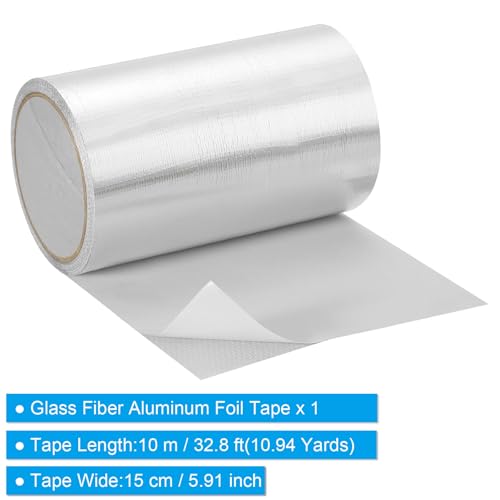 Image of PATIKIL Duct Tape, 5.91 Inch x 32.8 Ft(10.94 Yards) 5.91 Mil Heavy Duty Aluminum Foil Tape Waterproof Glass Fiber Insulation Heat Resistant for Ductwork HVAC Sealing Patching, 1 Roll