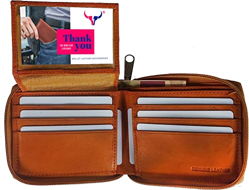 Genuine Leather Mens Zip Around Bifold Wallet Safe and Secure Zipper(zip Around)