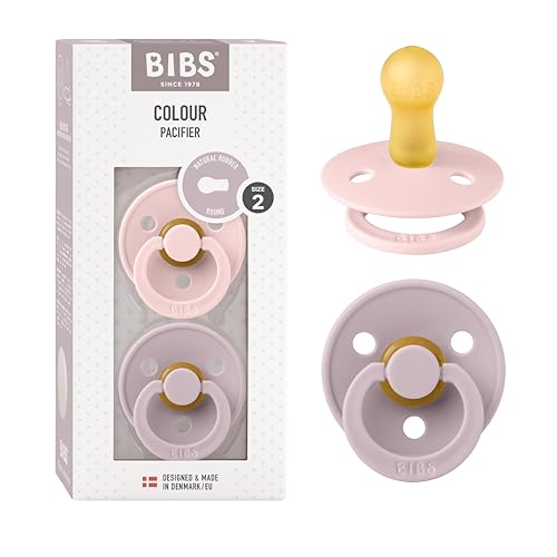Image of BIBS Pacifiers Colour Collection | Natural Rubber Baby Pacifier | Set of 2 BPA-Free Soothers | Made in Denmark | 6+ Months (Pack of 2) | Blossom /Dusky Lilac