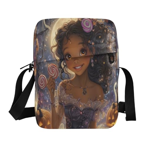 Crossbody Bag African American Black Grils Halloween Pumpkin Messenger Bag for Women Men Purse Shoulder Bag Satchel Bag with Adjustable Strap 214B8897