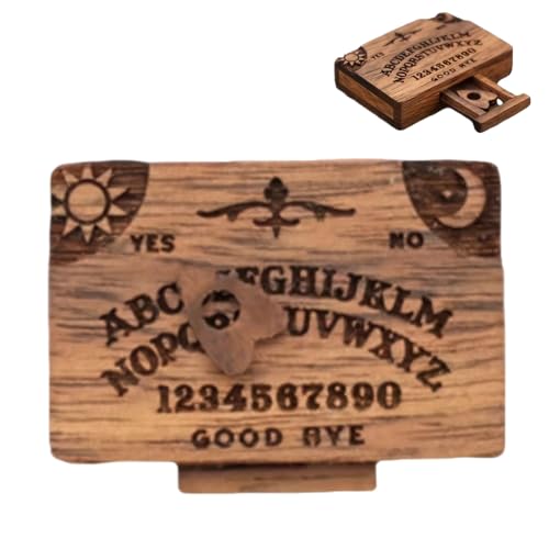 Decoración de mesa pequeña Ouija – Ornamento parlante con espíritu de madera de 12 cm, placa con alfabeto retro, centro de mesa para la casa en miniatura, tabla divertida clásica de madera, objeto D