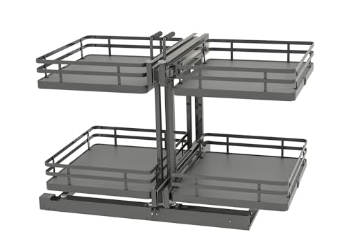 Rev-A-Shelf Steel Two-Tier Pullout Solid Bottom Organizer for Blind Corner Cabinets w/Soft-Close