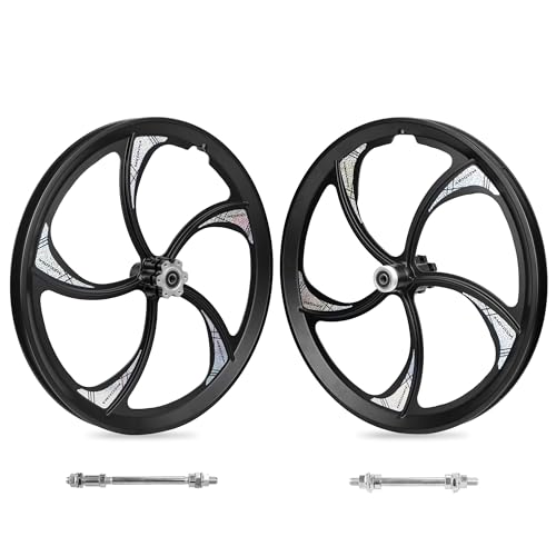 20' Aluminum Alloy One-Piece Bike Wheels &ndash; 5-Spoke Rim with Disc Brake & Freewheel Hub, 420mm...