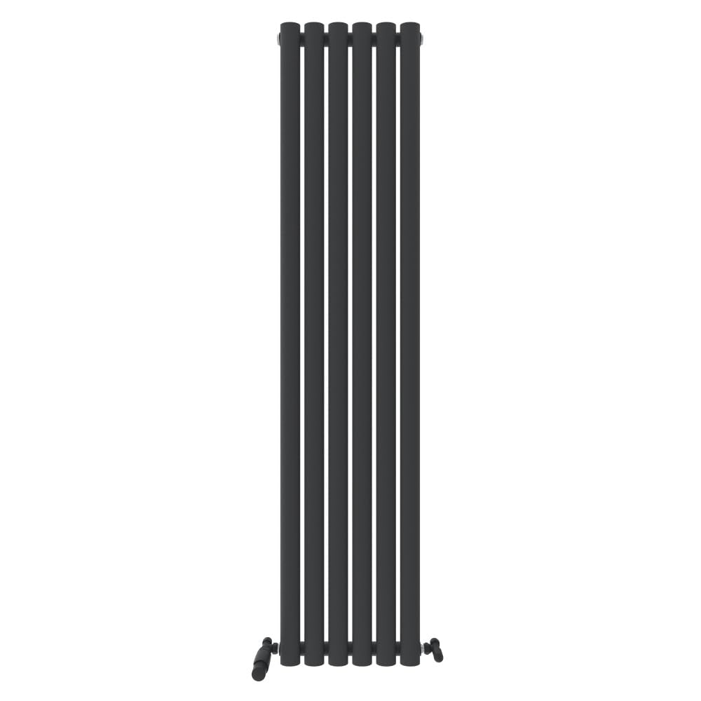 iBathUK Strata Wall Mounted Vertical Single Oval Panel Radiator, 6-Column Steel, Hydronic Central Heating, High Thermal Output, Modern Designer Radiator for Bathroom in Matt Anthracite, 1600 × 354mm
