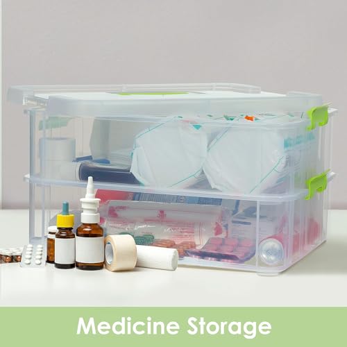 Image of plastic boxes for Storage transparent boxes for storage, Portable & Stackable Space Saving Organiser with Lid for Medicine, Jewelry, Arts & Crafts, Buttons, Beads (Green, 3 TIER)
