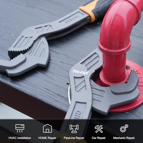 Tolesa T1PW1001 Self Adjusting Cr-V Pipe Vise Wrench, 0.35 Inch-1.69 Inch Wide Jaw, 2 Pack Quick-Adjust Pipe Wrenches thumb #3