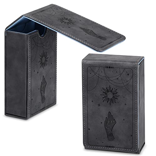 Estojo de couro PU para cartas de tarô com design de lua, suporte de cartas de baralho, capa protetora para a maioria dos tamanhos padrão para jogar oráculo gótico (estilo sol)
