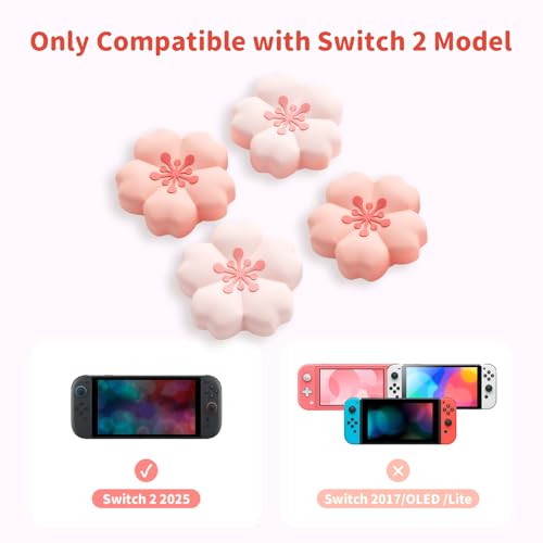 Image of GeekShare Sakura Thumb Grips Compatible with Nintendo Switch 2, Anti-Slip Silicone Switch 2 Joystick Caps with Original Design and Comfortable Grip(4PCS)