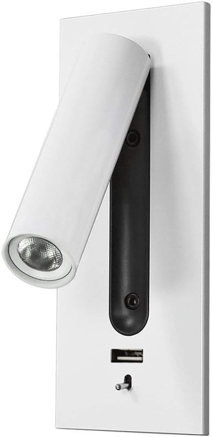 Foco de pared for mesita de noche, luz LED de metal ajustable con puerto de carga USB e interruptor, CA 110 V-240 V, blanco, for dormitorio y sala de estar,luminaria LED
