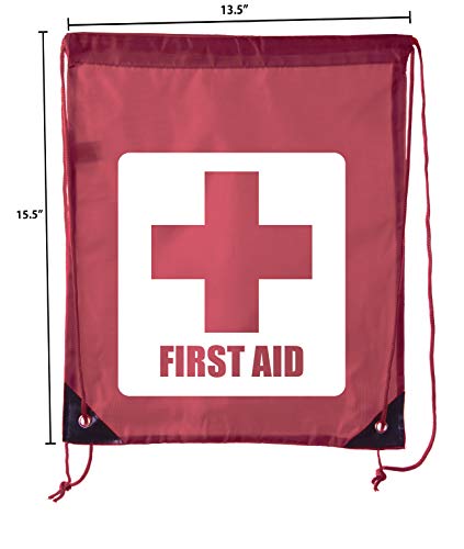 Image of Mato & Hash First Aid Backpack Drawstring Medical Bag for Emergencies or Epi Pen & Medicine - 10PK Maroon CA2500FirstAid S4