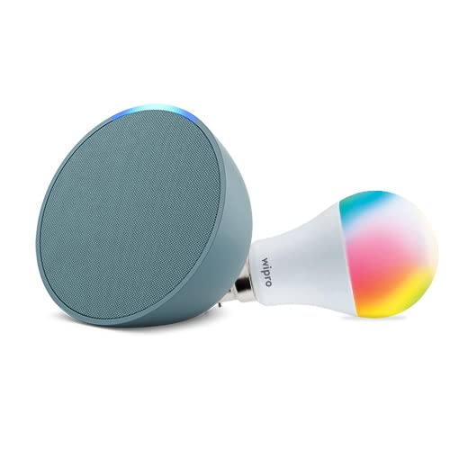 Image of Echo Pop (Green) Smart Home combo with Wipro 9W LED Smart Color Bulb