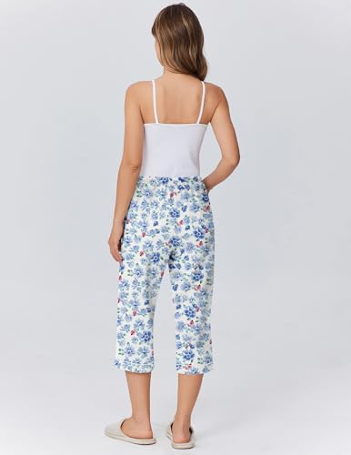 Image of Ekouaer Womens Pajamas Pants Capri Pj Bottoms with Pockets Sleep Pants | Comfy Drawstring Printed Soft Lounge Pants for Home, Daliy Wear