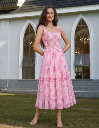 Image of Scarlet Darkness Floral Dress for Women 2026 Flowy Sundress Smocked Cottagecore Dresses