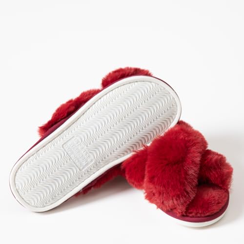 Image of Women's Cross Band Fuzzy Slippers Fluffy Open Toe House Slippers
