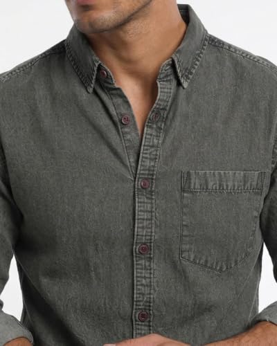 Image of Amazon Brand - INKAST Men Washed Cotton Twill Denim Casual Button Down Shirt | Full Sleeves | Regular Fit | Stylish Summer - Everyday Wear