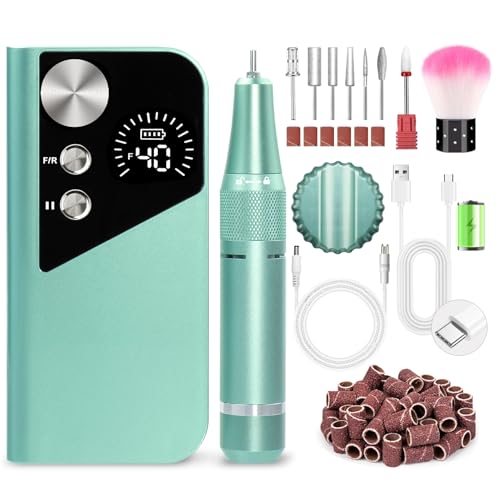 ENGERWALL Torno para Uñas Profesional 40000 RPM, Lima Eléctrica Inalámbrica para Uñas de Gel y Acrílico, Kit de Manicura y Pedicura Recargable con Pantalla LCD, 7 Brocas y 56 Bandas, M96G