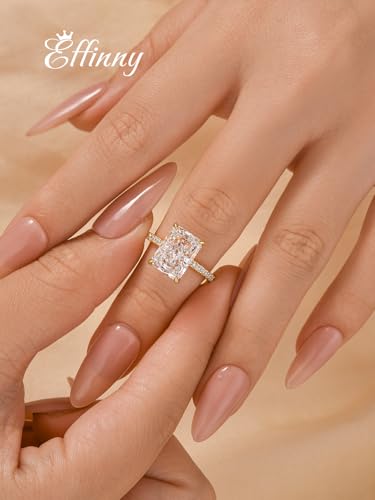 4.0ct Radiant Cut Engagement Ring for Women,14K Yellow Gold Plated 925 Sterling Silver Simulated Diamond Promise Ring for Wedding,Travel,Daily Wear4