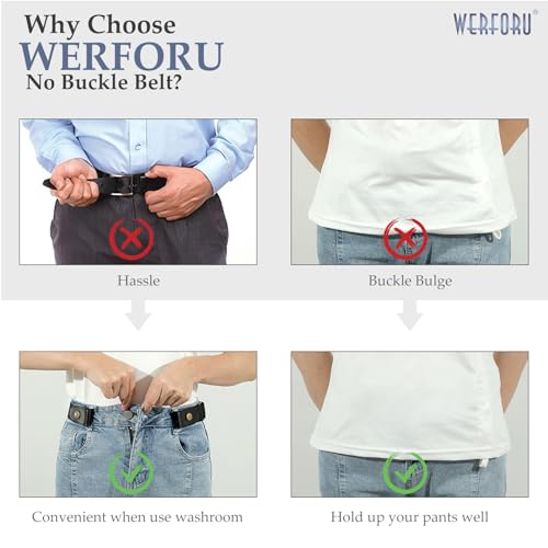 Image of WERFORU No Buckle Stretch Belt for Women and Men Elastic Waist Belt up to 72 Inches for Jeans Pants