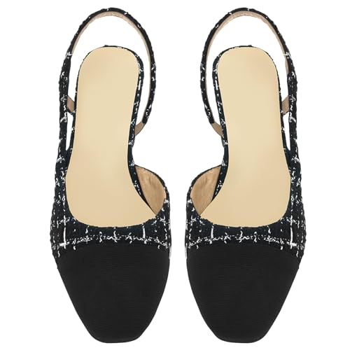 Image of MICIFA Slingback Heels for Women,Round Toe Chunky Heeled Pumps Ankle Strap Fashion Splicing Dress Shoes
