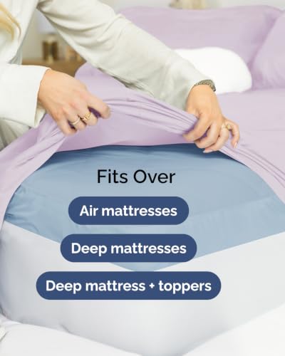 Image of Extra Deep Flex Top Split Head King Sheet Set - 6 Piece Breathable and Cooling Sheets - Hotel Luxury Bedding for Women, Men, Kids & Teens - Easy Secure Fit - Extra Deep Pockets - Light Lavender