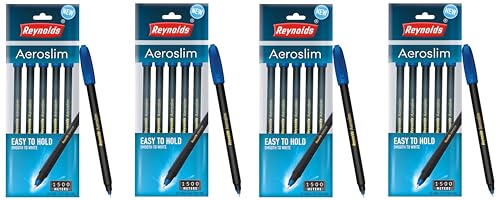 Image of Reynolds AEROSLIM BP 5 CT POUCH - (PACK OF 4) | BLUE I Lightweight Ball Pen With Comfortable Grip for Extra Smooth Writing I School and Office Stationery | 0.7mm Tip Size | Pen for BTS