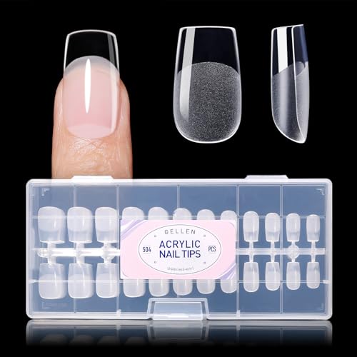 Gellen 504pcs Short Square Nail Tips – Full Cover Clear Acrylic N...
