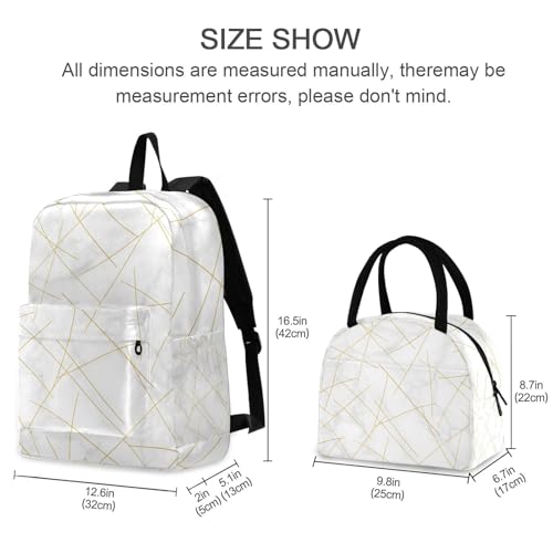 Sac à dos d'école marbre blanc imperméable pour collège et lycée - 2