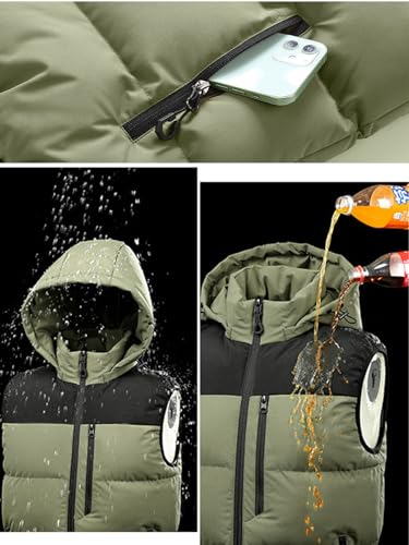 Men's Winter Puffer Vest Removable Hooded Quilted Padded Sleeveless Vest Casual Warm Zip Up Jacket Outerwear(Army Green,M)3