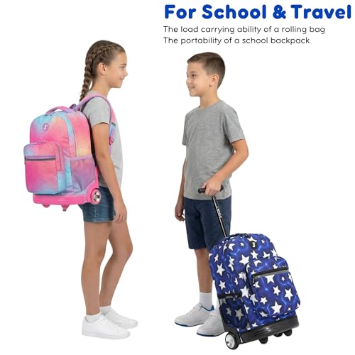 Image of J World Sunrise Kids Rolling Backpack with Wheels for Girls Boys, Roller Bookbag for School, 18 x 13 x 9 Inches, Metallic Silver