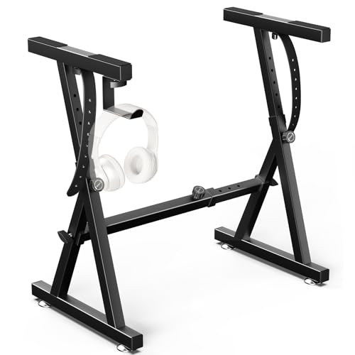 GLEAM Keyboard Stand Digital Piano Stand - Heavy Duty Iron Folding Z Design, Foam Padded Arms, Fits 54-88 Key Electric Pianos, DJ, Turntables, Synths and Midi Keyboards, Black