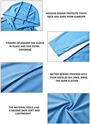 Image of Boys Grils Long Sleeve Sun Shirts UPF50+ Hoodie Thumbhole Rash Guard Quick Dry Atheltic Hiking Workout Water Playing