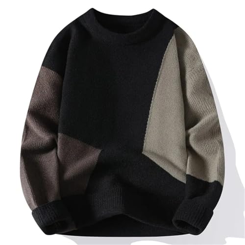 Men's Knit Pullover Sweater O-Neck Patchwork Slim Fit Knitwear Winter Long Sleeve Sweaters3