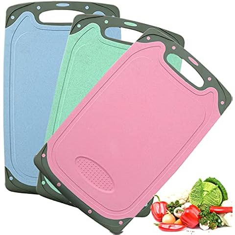 BOCHION Chopping Board Set, 3 Pcs BPA Free Kitchen Thick Plastic Cutting Boards, with Non-Slip Feet and Deep Drip Juice Groove, Hanging Hole, Large Chopping Boards for Fruits, Vegetables, Meats Cover