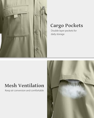 BETBO Men's Short Sleeves Fishing Shirts Button Down Summer Travel Work Shirts with Zipper Pockets(Sage Green, Medium) — view 5
