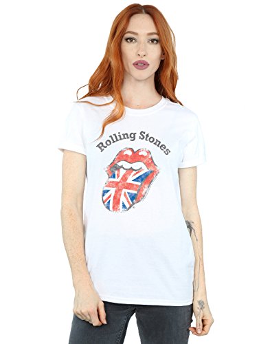 Rolling Stones Womens UK Tongue Boyfriend Fit T-Shirt Large White