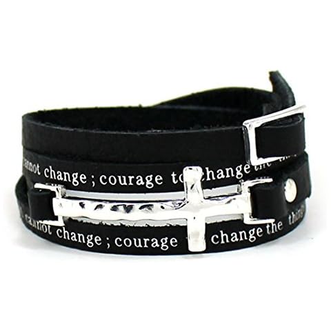 4031165 Serenity Prayer Leather Wrap Bracelet With Cross AA Al anon 12 Step Cover