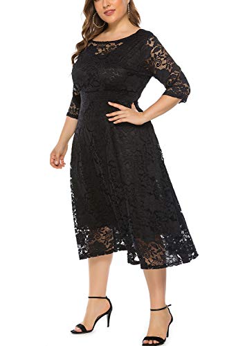 Eternatastic Womens Floral lace Plus Size Midi Dress Scooped Neckline Cocktail Party Dresses4
