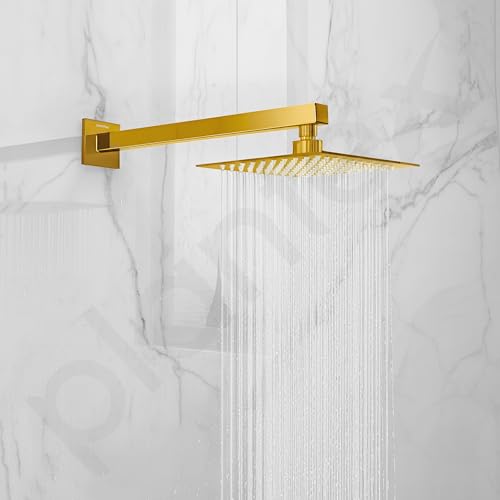 Image of Plantex 14-Inch Shower Arm for Overhead Shower /Stainless Steel Shower Pipe /Wall Mount Bathroom Fitting with -Inch Thread - Pack of 1 (PVD Gold)