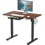 SHW 40-Inch Electric Height Adjustable Standing Desk with Drawer, Memory Preset and Cable Management Tray, Walnut