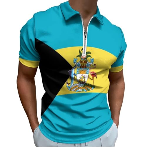 Polo drapeau bahaméen homme slim fit casual turquoise t-shirt col en v sport