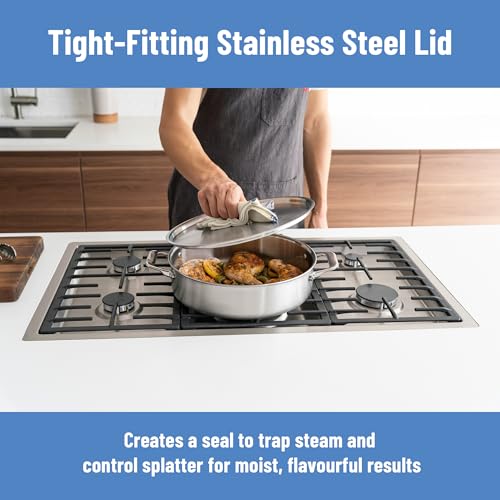 Image of Misen 5-Ply Stainless Steel 6QT Rondeau - Wide, Flat Cooking Surface - Even Heating, Perfect Searing - Durable, Versatile Cookware - Oven-Safe to 800F, Induction Compatible