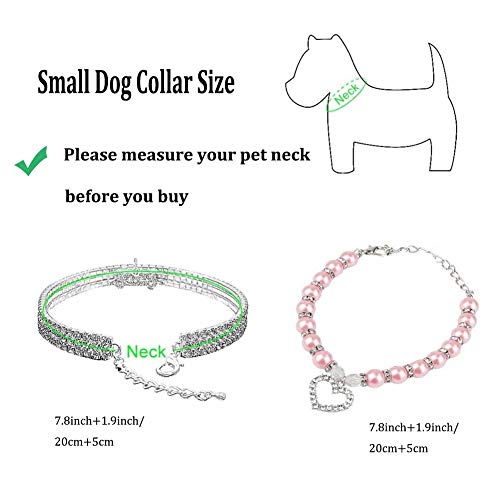 Woyous Rhinestones Dog Collar And Pearl Dog Necklace Set, Adjustable Neck Strap Bling Full Diamond Crystal Cute Pearl Dog Collar For Small Girls Cats Puppy Accessary For Wedding Birthday Party (S) #TOP2