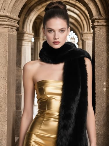 Long Women's Faux Fur Collar Scarf Wrap, All-season Party Fur Stole Warm Scarves Shawl Shrug Neck Warmer4