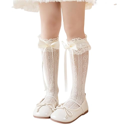 Girls Ruffle Knee Socks Bowknot Ribbon Thigh High Stockings Socks