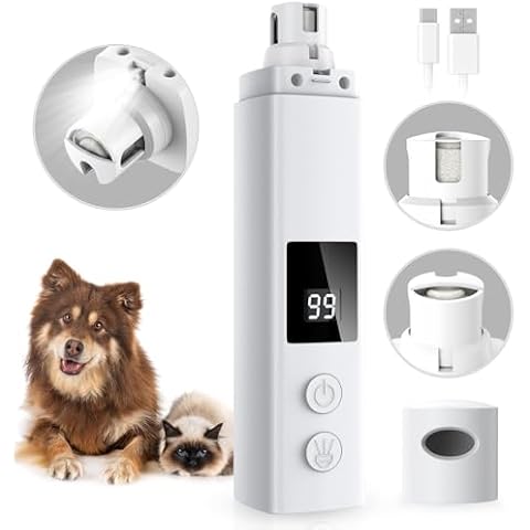 BETOPET Dog Nail Grinder Quiet - 45db 4 Speed 4 Ports 12000 r/min USB Rechargeable Electric Professional Pet Dog Nail Trimmers with LED Lights for Large Medium Small Puppy Dogs/Cats - White Cover